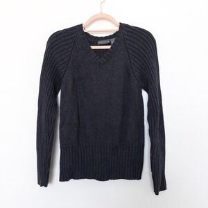 Relativity‎ Womens Sweater Size S Gray Ribbed Knit V Neck Preppy Minimalist Cozy